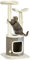 PawHut Arbre à Chat, 110 cm, avec Niche pour Chat, Plate-Forme, Meuble pour Chat avec Balle de Jeu, Colonne en sisal, Ouverture, Blanc crème