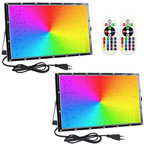 Eleganted RGB Faretto Led da Esterno 150W, 2pcs IP65 Faretto LED Cambio Colore RGB Modalità di Strobo DIY, con Telecomando 16 Colori 4 Modalità per DJ discoteca, Halloween, feste, giardino,Cortile