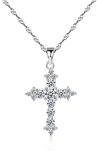 Bellitia Jewelry Kreuz Kette mit Anhänger aus 925 Sterling Silber, Zirkonia Kreuz Halskette Halsschmuck Geschenk für Frauen Damen Mädchen 45cm