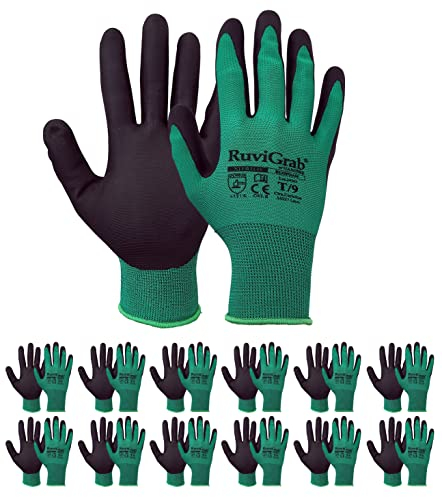 Ruvigrab Ecofoam/9, 12 Pares De Guantes Unisex Adulto, Verde (Green), 9 Paquete De