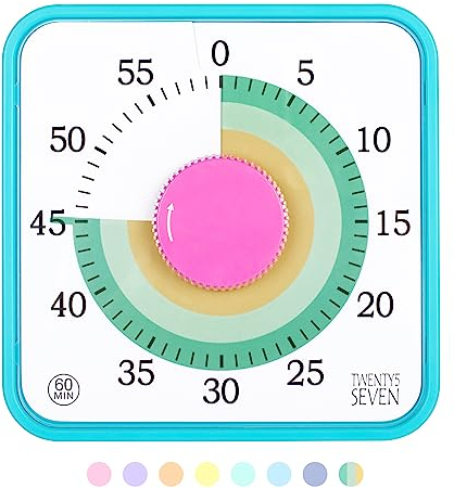 TWENTY5 Seven Compte à rebours de 19 cm ; minuterie visuelle de 60 Minutes et 1 Heure – Outil pédagogique en Salle de Classe, réunion de Bureau, du Temps magnétique, coloré