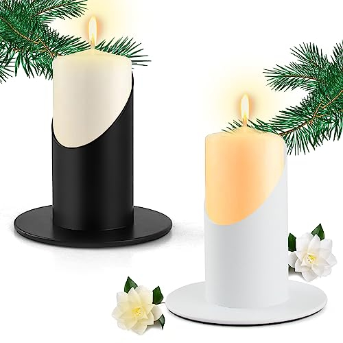 Schwarzes Kerzenhalter-Set, Hängekerzenleuchter Schwarz, Modern Minimalistischer Kerzenständer Aus Metall Deko Kerzenhalter Lackiert für Tafelkerzen, Kommunionskerzen und Stabkerzen (Black and White)