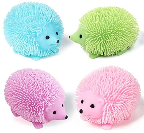 Yeefunjoy 4 Stück Stressball, Leuchtende Kugel Ball Knetball Igelball Anti Stress Spielzeug Bälle, Flash Stressball Glühende Igel Elastizität mit Fransen, Wurfball Spielzeug für Kinder und Erwachsene