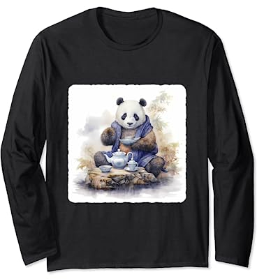 Panda avec un service à thé Panda avec service à thé traditionnel Manche Longue