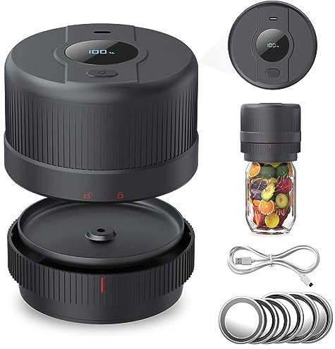 Sellador eléctrico al vacío para tarros Mason, kit de sellador automático de tarros para almacenamiento de alimentos con boca ancha y regular, compatible con sellador al vacío FoodSaver, color negro
