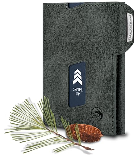 Wolfstrøm Slim Wallet mit Münzfach 'Ludvig' I 7+1 Karten Mini Geldbörse Herren klein, RFID Blocker I Damen Herren Portemonnaie klein I Credit Card Holder Geldbeutel Herren klein – Jade Green