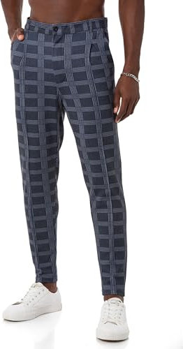 Redbridge Pantaloni chino da uomo, per il tempo libero, a quadretti, con elastico in vita, pantaloni da jogging casual, antracite., S