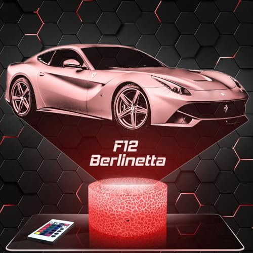 Lampephoto.fr - Auto F12 Berlinetta F 3D Lampe, Touch Nachtlicht, Auto Geschenk, Supercar Tuning, 3D Led Illusion Geschenkidee Weihnachten Geburtstag Junge, Dekoration Kinder und Erwachsenenzimmer