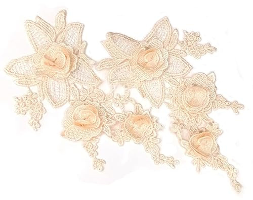 SYSUII 2 Stück Stickerei Spitzen Blumen Patches,Rosen Applikationen Patch Zum Aufbügeln Gestickte Aufnäher Applikation Stickerei Spitze Applikation Nähen Blume für DIY-Dekoration DIY Hut Kleid-Beige
