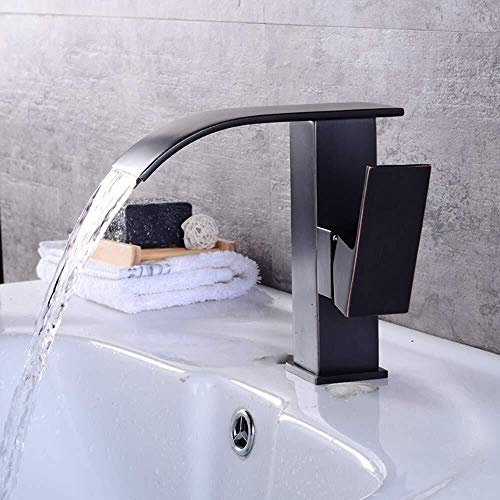 Modernes Retro-Badezimmerwaschbecken aus Kupfer und Schwarz über dem Aufsatzwaschbecken unter dem Aufsatzwaschbecken, hoher Wasserfall, Wasser und kaltes Antik-Set, schön und praktisch (Größe: Klicken