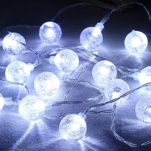 LiyuanQ Globe Fairy Lights Plug in 60 LED String Lights Mains Powered Waterproof Indoor Outdoor Hanging Lights Decorative Christmas Lights for Bedroom Patio Garden Party Wedding(Cold White)