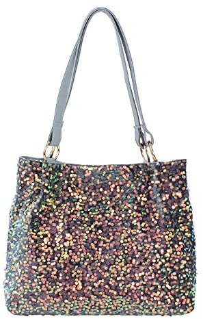 Meliyya Damen Pailletten Henkeltasche Glitzer Schultertasche Glänzende Handtasche Shopper Leder Lange Henkel für Party Uni Arbeiten 36 * 13 * 27cm, Blau