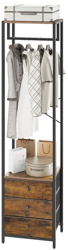 YMYNY Coat Rack with Non-woven Drawer, Garment Rack, Freestanding Tall Closet Organizer, Clothes Rack with Rod, Industrial Storage Rack for Hallway Bedroom living Room, 39×29×179CM Brown HGR001H