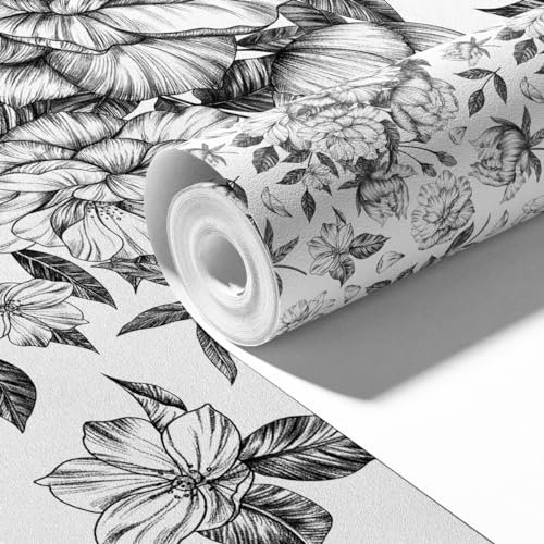 Winhappyhome 45x300cm X-Large Wallpaper Self (Adhesive Stickers Wardrobe Wall Decoration Renovation Sticker? (Plain Flower Black and White Plant)