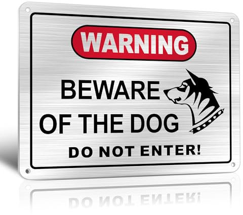 TAKULA 20 * 15cm Beware of Dogs Aluminium Brushed Warning Sign - Do Not Enter Warning Sign with Self-Adhesive Stickers - For Outdoor Door Wall Fence|Pack of 1