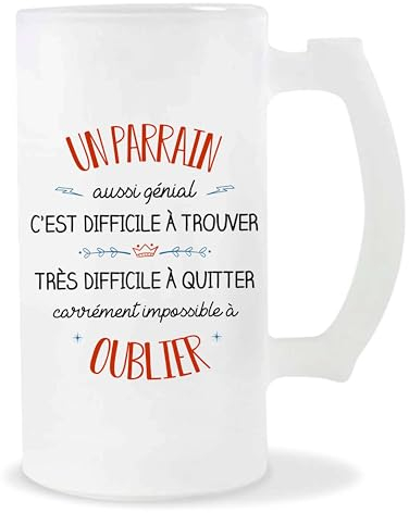 Planetee Chope Parrain aussi génial | Idée Verre à bière Pinte Cadeau Apéro Noël Secret Santa Famille Amis Anniversaire Humour