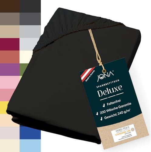 JONA SLEEP® Deluxe Spannbettlaken, Spannbettlaken in Hotelqualität - 240 g/m² - 150 Wäschen Garantie | Made in Austria (Schwarz, 180-200 x 200-220 cm)