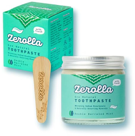 Zerolla Eco Natural Toothpaste 60ml Double Barreled Mint - Whitening Sodium Bicarbonate & Organic Mint Oils - with Natural Calcium Fluoride - Made in London, SLS-Free, Zero-Chemicals & Plastic-Free.