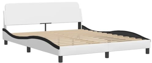 vidaXL Bettgestell Dover, Bett mit Lattenrost, Bettrahmen in Wellenform, Doppelbett Polsterbett Schlafzimmerbett, Weiß Schwarz 160x200cm Kunstleder