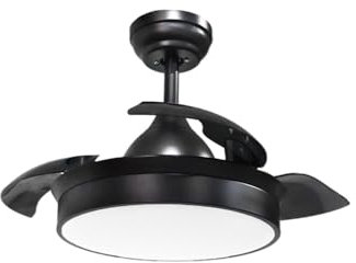 Lampara Ventilador de techo metal grande pequeño negro con luz motor DC silencioso con aspas retractiles transparentes plegables