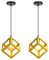 iDEGU 2 Stück Pendelleuchte, modern, Würfelform, Deckenleuchte, Lampenschirm im geometrischen Stil, aus Metall, E27, Hängeleuchte, für Schlafzimmer, Wohnzimmer, Restaurant – 16 cm, Gelb