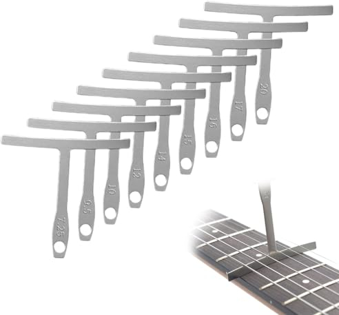 MWUMRCM Jauge de Rayon Guitare, 9 PCS Jauge de Règle de Rayon de Sous-Corde, Outil de Jauge pour Guitare, Gauge Outils de Luthier pour Guitare et Réglage bas Instruments de Lutherie