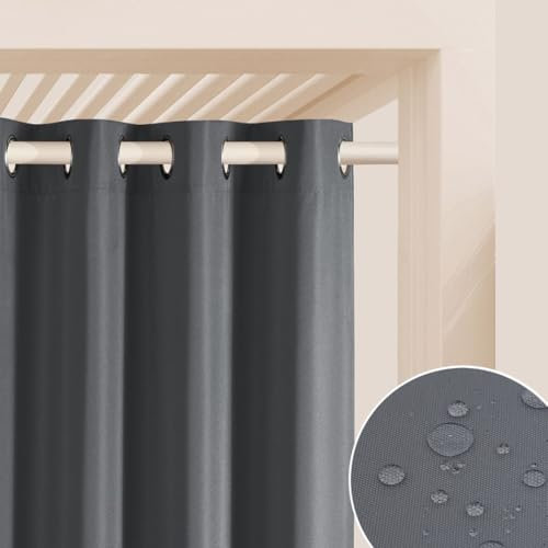 ROOM99 Outdoorvorhäng mit Ösen Garden Line 155 x 270 cm Breite x Höhe Outdoor Vorhang wetterfest Wasserdicht Sichtschutz Sonnenschutz Gardinen Garten Winddicht Dunkelgrau, 1 Stück