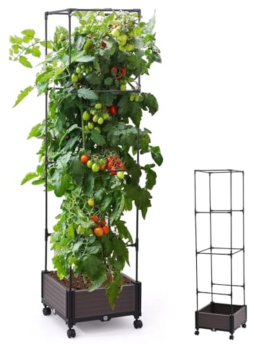ADFUNIT Tomatentopf Hochbeet Pflanzkasten für Kletterpflanzen zum Klettern,Blumenkasten mit Rankgitter,Gesamthöhe 165cm
