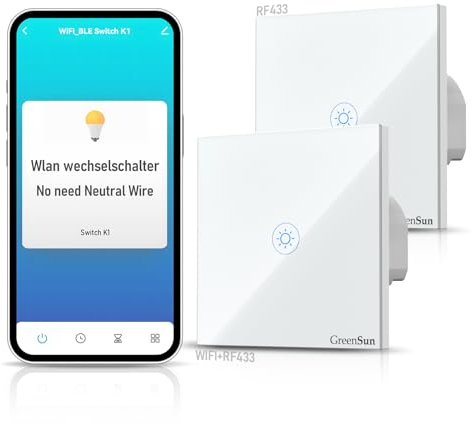 GreenSun Alexa Lichtschalter Smart Lichtschalter - 1 fach 2 Wege WLAN Lichtschalter 2 Way Control, SmartLife/Tuya Smart APP Steuerung, 2,4 GHz WLAN Schalter (Nullfeuerdraht nicht erforderlich)