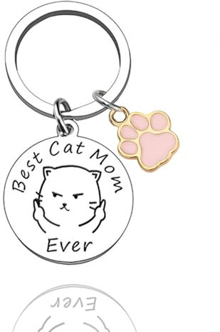 TJUSPIRIT Schlüsselanhänger Mit Gravur 'Best Cat Mom Ever' - Geschenkidee für Katzen und Hunde Mutter (Für Katze)