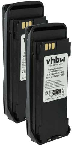 vhbw 2x Battery compatible with Motorola MOTOTRBO DGP6150+, DP3401, DP3400 Radio, Walkie-Talkie (2600 mAh, 7.4 V, Li-Ion) + Belt Clip
