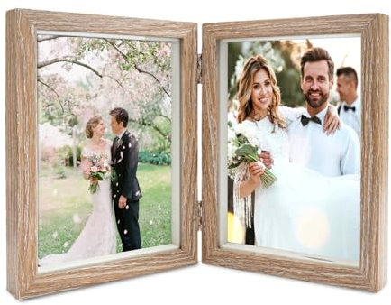 Portafoto Pieghevole in Legno Doppia, 2 Cornice per 7 Pollici 13x18cm Foto Cornice Doppia,Portafoto Doppio,Cornice Pieghevole In Legno,Pieghevole in Chiaro Doppio Collage,per Famiglia, Regalo di Nozze