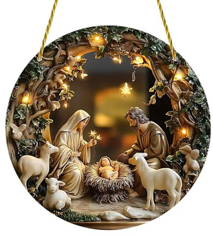Poupangke Krippenornamente, Jesus und Jungfrau Maria, Fenstertür-Dekoration, religiöse Weihnachtsbaumdekoration, Krippen-Dekoration, Haustür-Ornament für Erwachsene