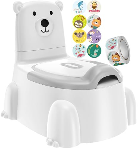 Toddler Potty Chair, Polar Bear Toilet Seat With Training Reward Stickers for Boys and Girls 1-6 Year Old Children (Grey)