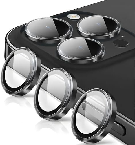 Rainway Camera Lens Protector for iPhone 14 Pro/iPhone 14 Pro Max, Shatterproof Ultra HD Individual Lens Protectors, 9H Ultra-tough Tempered Glass with Aluminum Rim, Ultra-thin, Black