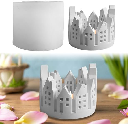 Silikonformen Gießformen Ostern Silikon Gießform Häuser Ostern Osterei Hase Silikonform Beton Kerzenhalter Ringform Epoxidharz Giessformen für Ostern Deko Handwerk (B)