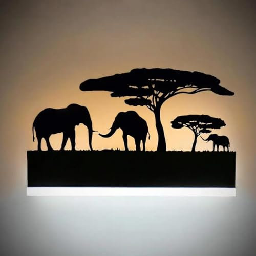 FYLARY LED Wandleuchte Innen, Moderne Tier Wandlampe, 12W Schwarz Nachttisch Wandlampe Up and Down leuchten innen Für Wohnzimmer, Schlafzimmer, Flur, Balkon, Warmweiß+Weiß (Elefant)