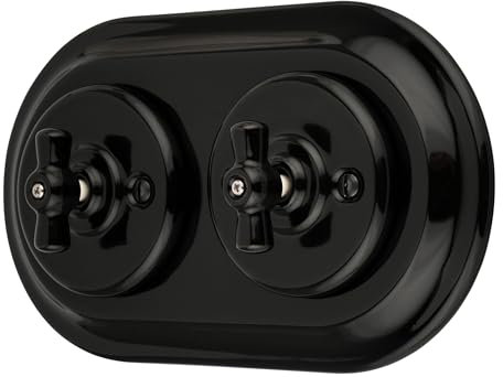Lot de 2 interrupteurs rotatifs rétro encastrés, en porcelaine, tout-en-un, série PR1, noir
