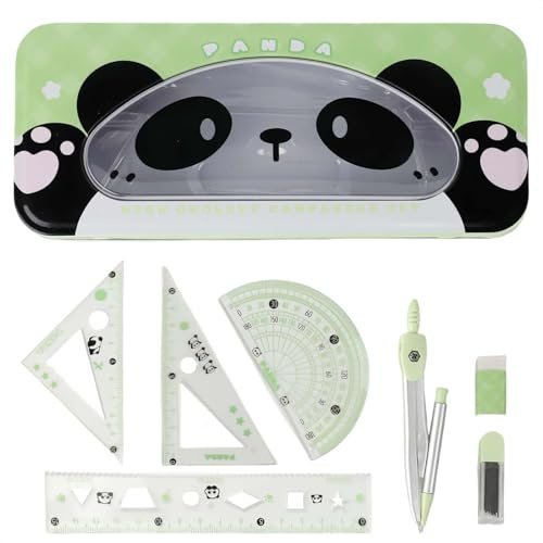 MHwan Compasso, 7 Pezzi Vassoio Animali carini, Robusto e Durevole, Set di Geometria perlLa Scuola Media e Elementare che è Popolare Tra i Bambini, Set di Compasso, Goniometro e Righello