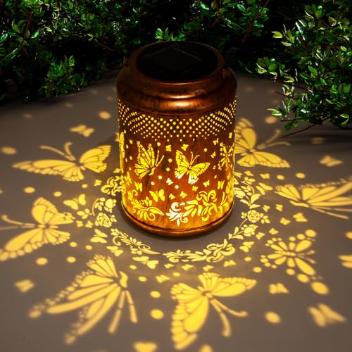 Unique Butterfly Solar Lanterns, Garden Ornaments Outdoor, Metal Solar Lights Birthday Presents for Mum Grandma Women for Yard Patio Backyard