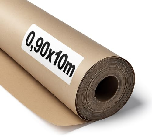 OFITURIA Papier Kraft Brun Naturel 70 g/m² – Rouleau 0,90×10 m – Lot de 3 Rouleaux – Papier recyclable pour Emballage, Loisirs créatifs et Décoration – Compatible Peinture Acrylique et Huile