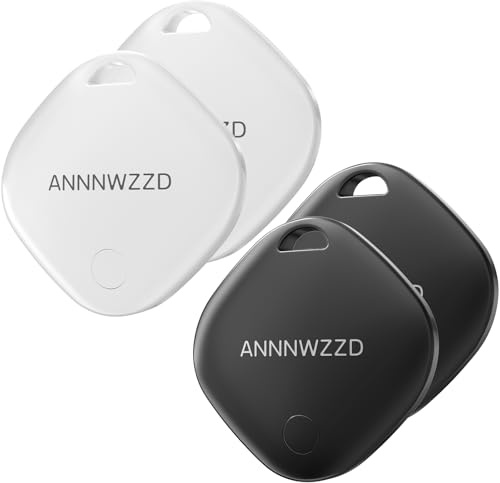 ANNNWZZD Air Tracker Tags 4 Pack Item Finders Work with Apple Find My APP (iOS Only) Help You Track Your Keys, Wallet, Luggage, Backpack, Super Lightweight, Comes with 4 Beautiful Keyrings