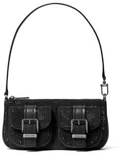 Michael Kors Zoe Small Convertible Pouchette, Dark Gunmetal-Tone Hardware/Rhinestone Hot Fix/Black