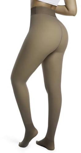 DIKER Fleece Lined Tights High Waist Thermal Tights Women Pantyhose for Women with Cosy Fleece Inner Tall Length Available Fashionable Brown Pantyhose for Winter