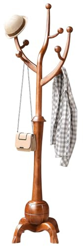 Bekrvio Porte-manteau en bois massif avec 8 crochets, capacité de 75 kg, design de branche créatif et base stable.