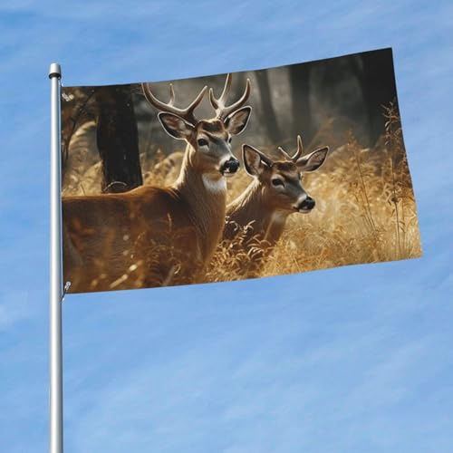 Flagge, 90 cm x 150 cm, doppelseitige Flagge, 200D, schweres Banner, Natur, wilde Tiere, Hirsche, Willkommensflaggen, Dekoration, Outdoor-Banner mit Messingösen, Gartenflaggen für alle Jahreszeiten