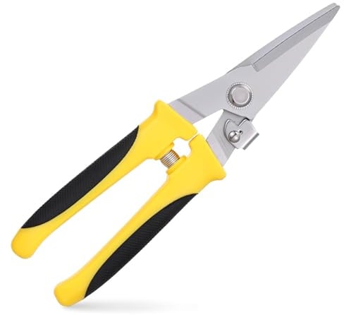 Aviation Tin Snips 8 Inch Heavy Duty Metal Cutter with Safety Lock Straight Metal Snips with Stainless Steel Blade & Comfortable Grips for Cutting Cardboard, Thin Iron, Cable Wire, DIY Projects