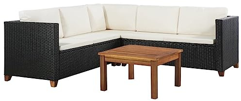 Tonture 4-TLG. Garten-Lounge-Set, Poly Rattan Schwarz, mit Auflagen, 2 Zweisitzer Sofas, Ecksofa, Couchtisch, für Terrassen & Außenbereiche