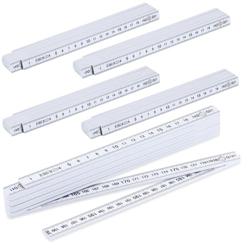5-Piece Folding Ruler 2M Set, White Plastic Fiberglass Foldable Ruler