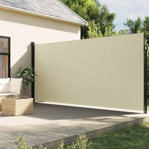 Mokuyary Seitenmarkise Ausziehbar Creme 220x500 cm Terrassenmarkise, Sonnenschutz Balkonmarkise wasserabweisend für Markise Außenbereich Gartenterrasse Terrassen